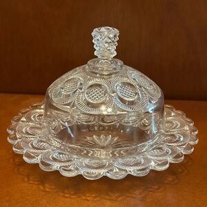 Bryce Higbee Antique Glass Butter Dish with Lid Crescent Pattern